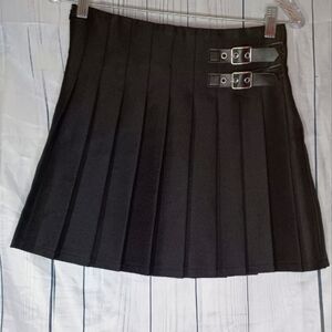 No Boundaries Goth Black Pleated Skirt with Buckle Detail